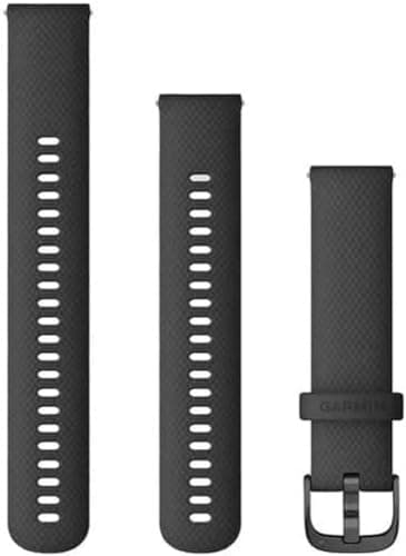 Image of Garmin Quick Release Bands (20mm), suitable for selected Forerunner-,Venu-, vívomove-,vívoactive and Approach smartwatch series, Original accessory, Silicone, Black with Slate Hardware
