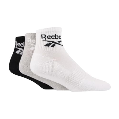 Image of Reebok Mens 3 Pair Ankle Sports Socks White/grey/black 11-12.5