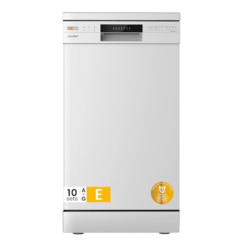 Image of COMFEE' Freestanding Dishwasher CDWEF1034BW-UK 45cm Width, Slimline Dishwasher with 10 place settings, Quick Wash, Hygiene Wash, Delay Start, Half Load, Adjustable Basket - White