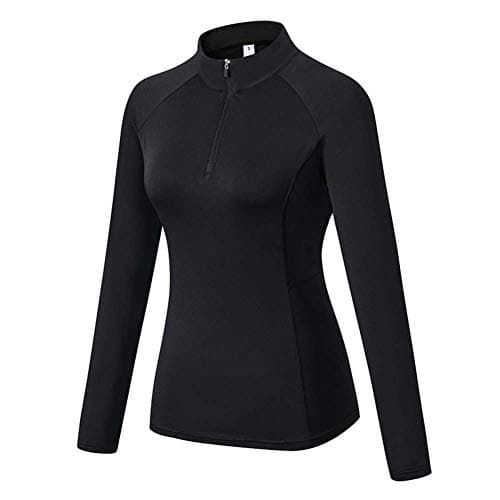 Image of Minghe Womens Pullover 1/4 Zip Running Jacket Thermal Tops Long Sleeve Base Layer with Thumb Holes Thermals Yoga Shirts for Ski Hiking Cycling Black