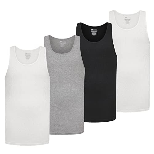 Image of New Balance Mens Cotton Performance Rib Sleeveless Tank Top Undershirt (3 Pack Or 4 Pack), Black/White/Lt. Heather Grey, Medium