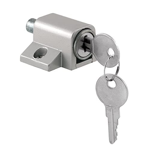 Image of PRIME-LINE U 9861 Door, Aluminum Finish Push-in Sliding Patio Door Lock, Keyed, Die Cast, Zinc Plated, 1-3/4 in