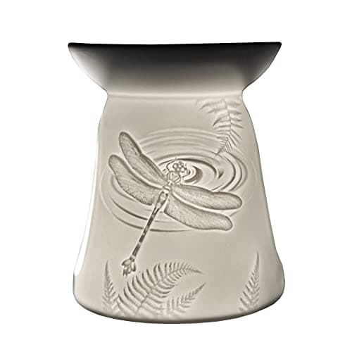 Image of Cello Wax Melt Burner, Dragonfly Design, Tea Light Burner, Porcelain, Lithophane, Engraved, Suitable for Wax Melts, Essential Oils, Fragrance Oils