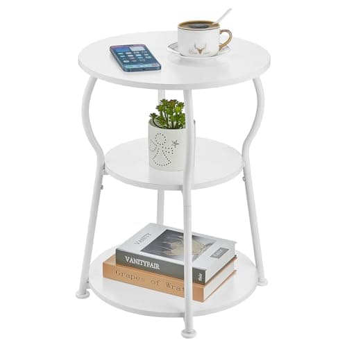 Image of ZEXVIDA Side Table, 3-Tier Round End Table Coffee Table, Vintage Slim Waist Bedside Sofa Corner Side Tables for Living Room Bedroom Small Spaces 40 * 40 * 55CM (White)