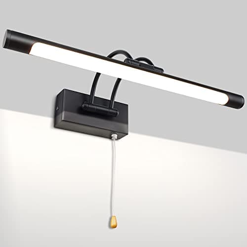 Image of MantoLite Modern LED Bathroom Mirror Light with Pull Cord 40CM Black Picture Light with Swivel Lamp Head for Hotel Restaurant IP44 Bathroom Wall Light Arc Arm 3000K Warm White