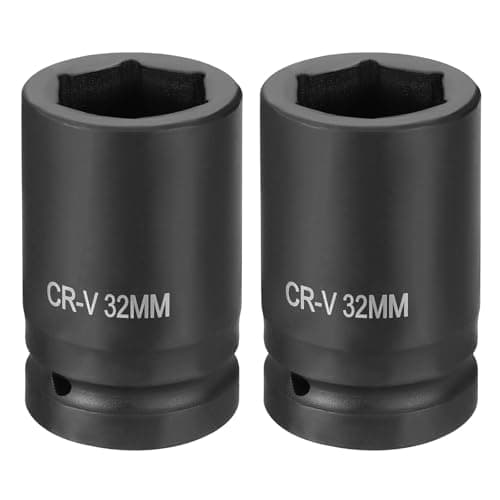 Image of sourcing map 2pcs 6 Point Impact Socket 1" Drive 32mm Metric Socket CR-V Steel Spindle Axle Hex Sockets for Machine Shaft Nuts Bolts Repair, Black