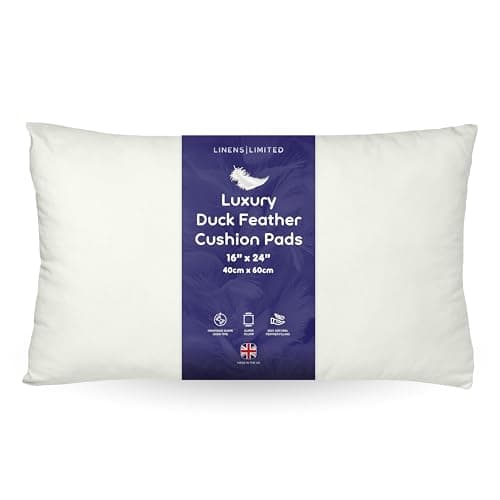 Image of Linens Limited - Cushion Insert 40cm x 60cm, Soft and Plump Natural Duck Feather Sofa Cushion Pad, Elegant and Versatile, Easy to Clean, Large Rectangle Cushion Inner, Perfectly Fits Covers (White)