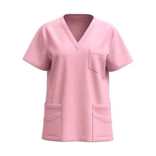 Image of HAOLEI Scrub Tops for Women UK, Ladies Uniform Beauty Healthcare Spa Salon Scrub Top Plus Size Short Sleeve Solid Color V Neck T Shirt 2026 Casual Summer Shirts with Pockets Tunics Work Blouses Pink