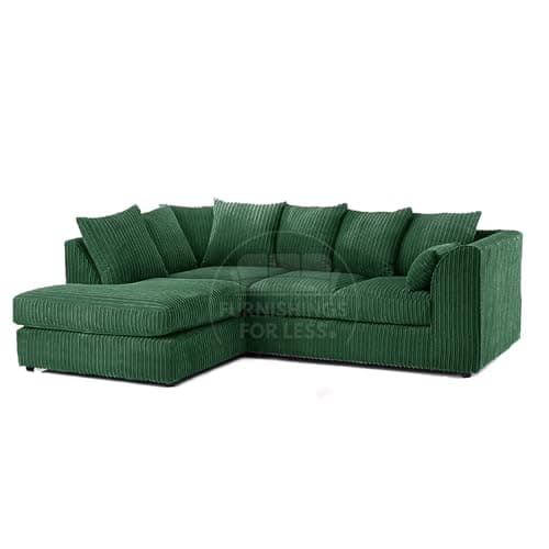 Image of Furnishings For Less UK New Luxor Jumbo Cord 3-4 Seater Forest Green L Shaped Corner Sofa (Green, Left Hand Facing Corner)