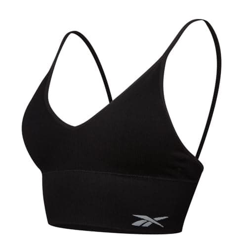 Image of Reebok Seamless Ribbed Crop Top for Women | Light Support Seamless Bra Style Top, Non-Wired with Removable Pads | Black or White, Available in 4 Sizes