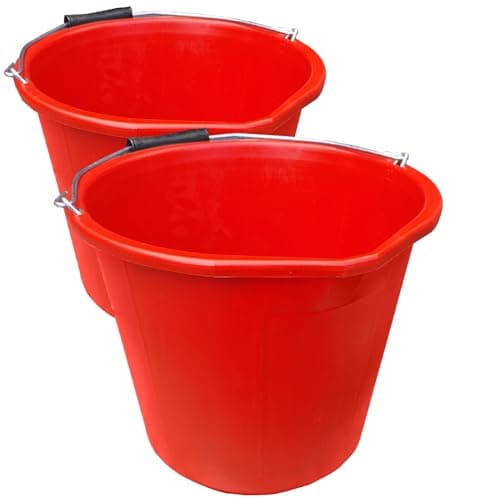 Image of 2 x Red Builders Bucket Plastic 3 Gallon 14 Litre 14L Strong Water Mixing Storage DIY UK Made