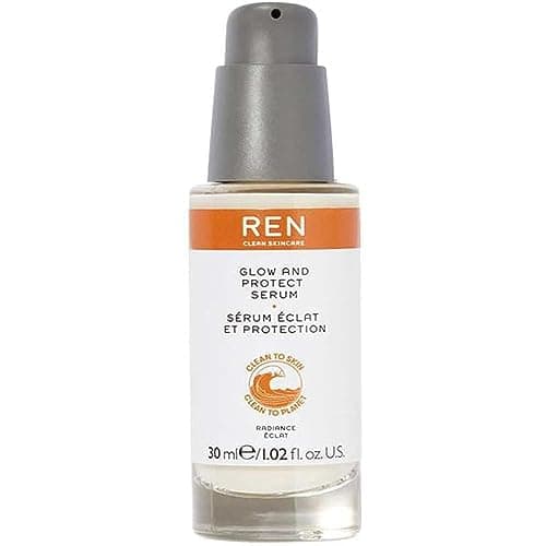 Image of REN Glow and Protect Vitamin C Serum, 30ml – Antioxidant Brightening Serum with Kakadu Plum and Hyaluronic Acid, Reduces Dark Spots, Evens Skin Tone, and Boosts Radiance
