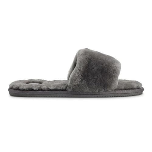 Image of Women's Open Toe Mule Sheepskin Slippers – Genuine Soft Shearling Lining for All-Season Comfort – Slip-On Design with Durable Non-Slip Sole – Stylish Indoor & Light Outdoor Footwear - Grey/UK 5