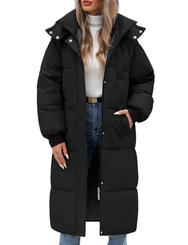 Image of Vancavoo Women's Long Winter Coat Long Sleeve Puffer Quilted Coats Thickened Warm Hooded Padded Jackets Ladies Longline Windproof Outerwear for Winter(Black,XL)