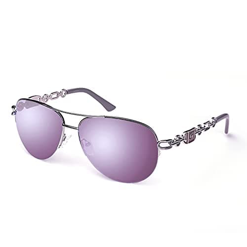 Image of FONHCOO Sunglasses for Women Men Mirrored Sunglasses Round Metal Frame UV Protection (New Purple)