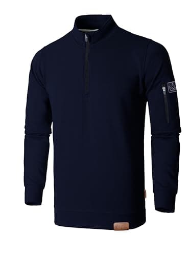 Image of JRC Just Royal Clothing Mens Quarter Zip Mock Neck Fleece Jumpers with Sleeve Zip Pocket, Casual 1/4 Zip Sweatshirts, Pullover, Sweater (Navy, L)