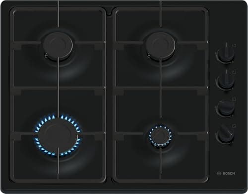 Image of Bosch, Series 2, PBP6B6K60, 60cm Gas Hob with 4 burners, 2 Cast iron finish supports, new standard sword dials, Side control