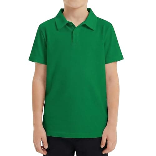 Image of Ewbob Plain Green Polo Shirt Boys Girls School Uniform Cotton Polo Short Sleeve Tops Unisex Childrens Kids T Shirts C35 Green 11-12 Years