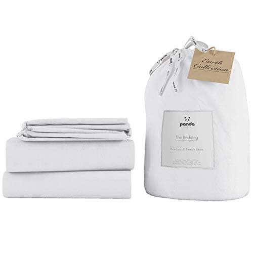 Image of Panda® Bamboo & French UK Double 4-Piece Linen Bedding Set, Earth Collection Coconut White | Fitted Sheet, Duvet Cover, 2 x Pillowcases | Soft, Light & Luxurious | High Thread Count | Thermoregulating