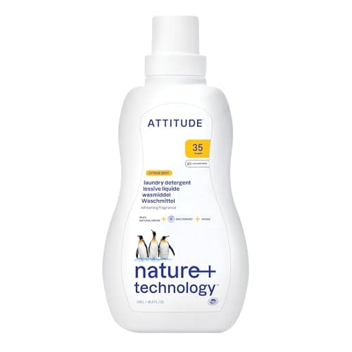 Image of ATTITUDE Liquid Laundry Detergent, EWG Verified, HE Compatible, Plant-Based & Vegan, Natural Laundry Soap, Citrus Zest Scent, 35 Loads, 1.05 Litres