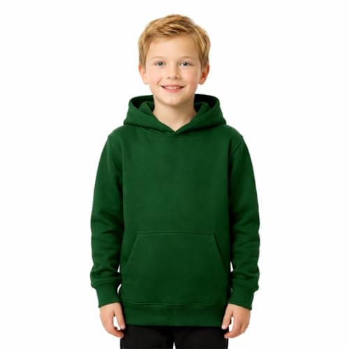 Image of KHIM Kids Plain Fleece Hoodie, Boys and Girls Pullover Sweatshirt with Kangaroo Pocket, Brushed Inner Fleece Casual Jumper Hoody, 9-10 Years, Green
