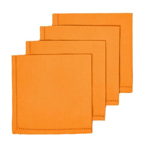 Image of HOMESCAPES Premium Orange Cloth Napkins, Set of 4, Handcrafted, Plain 100% Cotton Fabric Napkins, Washable & Reusable, Dinner Table Napkins for Parties, Events & Weddings - Orange, 45 x 45cm