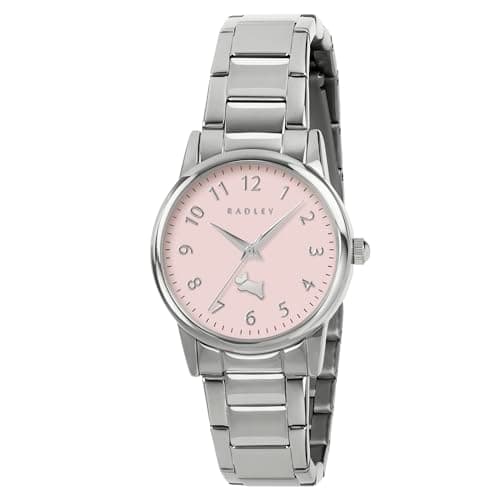 Image of RADLEY Women's Silver Plated Pink Satin Dial Stainless Steel Bracelet Analogue Watch RY4707A