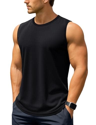 Image of TACVASEN Mens Tank Tops UPF 50+ Quick Dry Running Sleeveless T Shirts Breathable Gym Muscle Vest Tops Black M