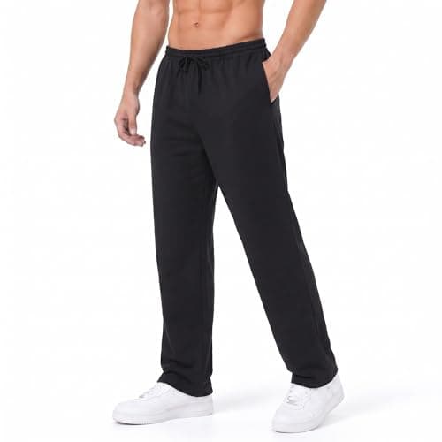 Image of PINSPARK Tracksuit Bottoms Men Sweatpants Lightweigt Jogging Bottom Casual Joggers Gym Workout Trousers Athletic Pants Open Hem with Pockets Elasticated Waist Black L