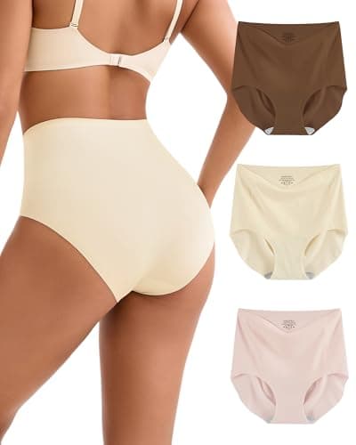 Image of INNERSY No Vpl Knickers for Women Seam Free Underwear High Waist Panties Comfy Ladies Briefs 3 Pack (14, Skin-flattering Tones)