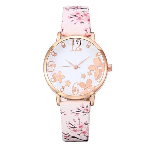 Image of Abaodam Lady Quartz Wristwatch for Women with Plum Blossom Pattern, Pink Quartz Watch for, Fashionable Ladies’ Wristwatch Suitable Daily Wear and