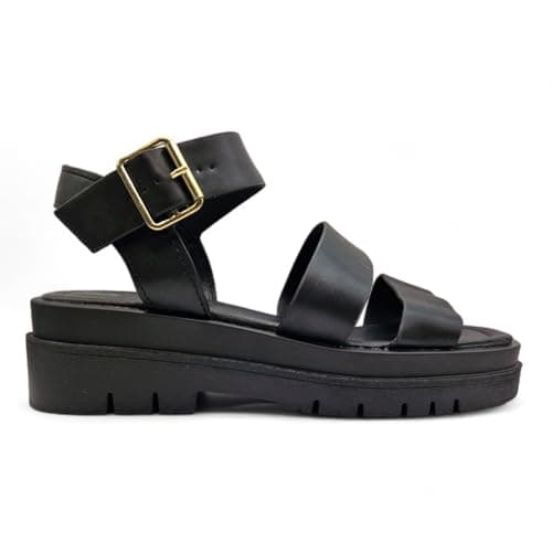Image of Yours Womens Gladiator E Wide Fit Sandals Ladies Chunky Platform Ankle Strap Shoes Size 5E-10E (Black, UK Footwear Size System, Adult, Women, Numeric, Wide, 8)