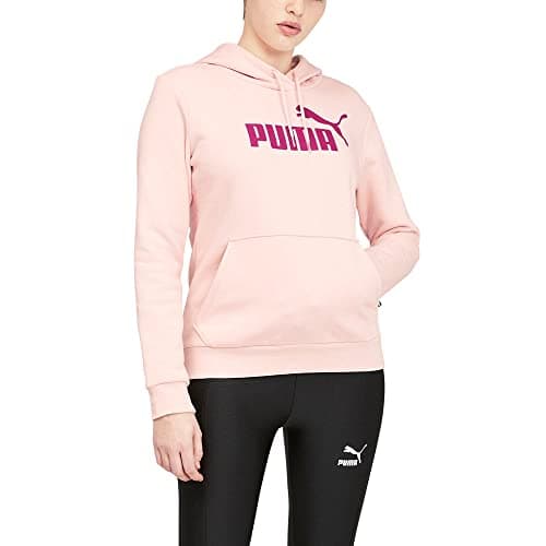Image of PUMA Essentials Womens Logo Hoodie in Chalk Pink/Festival Fuchsia, Size S