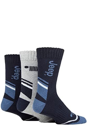 Image of Jeep Mens Performance Poly Cotton Boot Socks Pack of 3 Navy/Blue/Grey 6-11