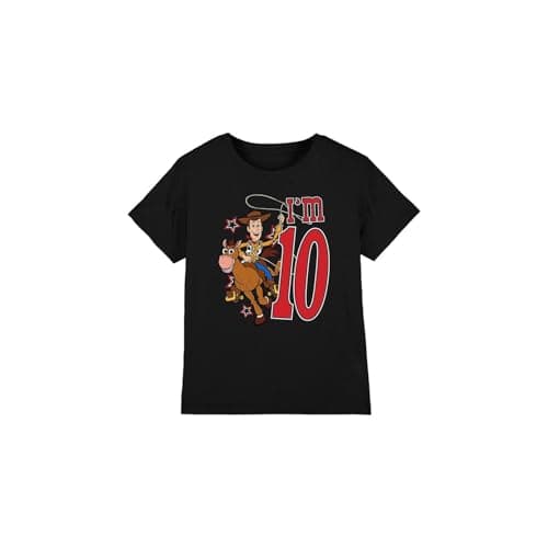 Image of Toy Story Boys Birthday Woody I'm 10 Unisex Kids T-Shirt, Black, 9-10 Years UK