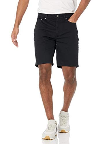 Image of Amazon Essentials Men's Slim Fit 9“(23cm) Stretch 5-Pocket Jean Shorts, Black, 34W