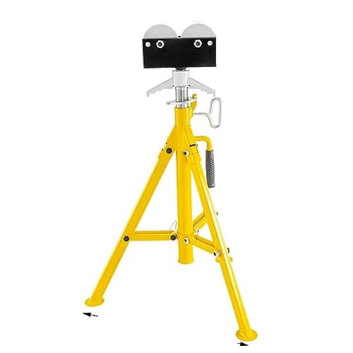 Image of Pipe Holding Stand with Roller Head V-Head 2/4 Ball Transfer Folding Tripod Jack 12in Pipeworking Supporting Clamped Tool(1109)