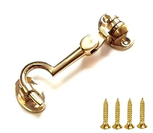 Image of TERF® 75mm Heavy Duty Polished Brass Cabin Door Hook and Eye Lock 75mm (3 inch) Cabinet Latch including Fixing Screw For Door Gate Window Closet Shed Latch - Pack of 1