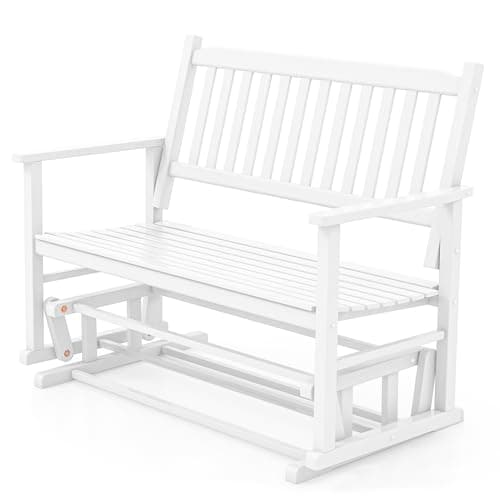 Image of COSTWAY 2-Person Outdoor Glider Bench, Poplar Wood Frame Slatted Rocking Loveseat with Curved Backrest and Armrests, Patio Double Swing Gliding Seat for Balcony Porch Backyard Poolside