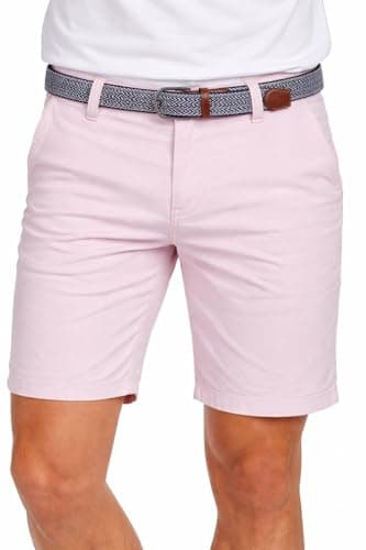 Image of Xact Mens Cotton Oxford Chino Shorts with Belt, Regular Fit (Oxford Pink) 36
