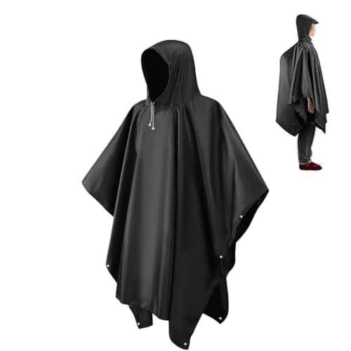 Image of CHGANG Waterproof Poncho Adult, Reusable Rain Poncho Lightweight Waterproof Raincoat Emergency with Hood for Outdoor Hiking Camping Cycling Traveling (Black)