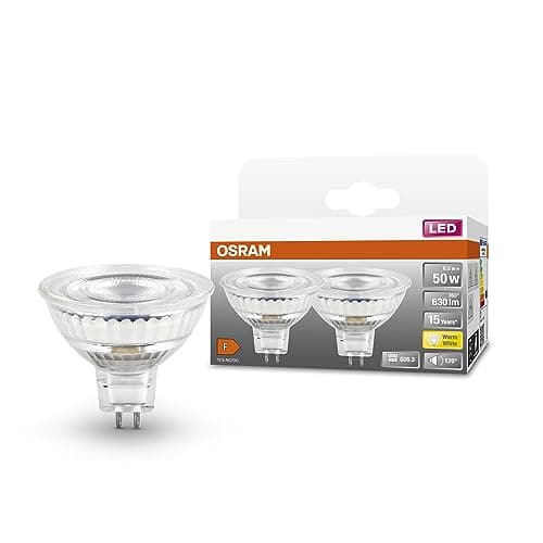 Image of OSRAM Led Spot Mr16 Gl 50 Low-Voltage Led Reflector Lamp, Gu5.3 Base, Twin Pack, 6.5W, 630Lm, 2700K, Warm White Light, Very Low Energy Consumption, Long Life, No Warm-Up Time