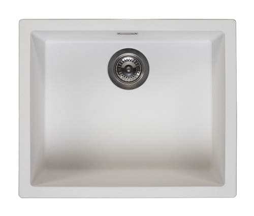 Image of Reginox Amsterdam 50 PW Single Bowl Integrated Regi-Granite Metal Kitchen Sink, Heavy-Duty Inset and Undermount Sinks with Overflow Drainer, Waste Kit, Clips and Seals, Pure White
