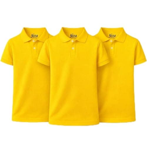Image of KHIM Unisex Polo Short Sleeve Polycotton Boys Girls School Uniform Plain Half Sleeve Shirts Sports Wear Indoor Outdoor (UK, Age, 2 Years, 3 Years, Regular, Yellow 3 Pack)
