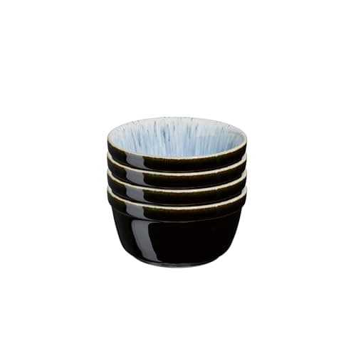 Image of Denby - Halo Ramekins Set of 4-5.7oz Capacity - Dishwasher, Microwave Safe - Creme Brulee Souffle Ramekins - Sauce Servers - Black External Glaze, Two Tone Grey Inside Glaze - Versatile Use