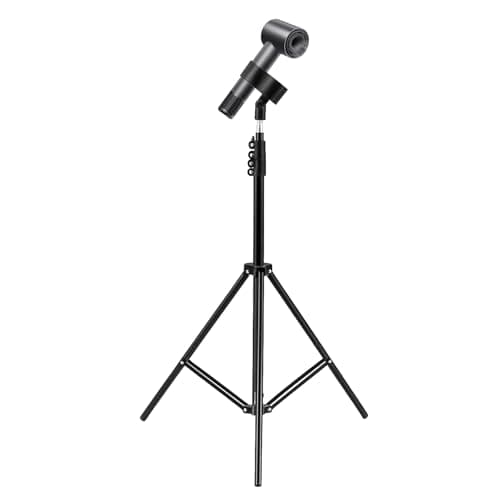 Image of SUNNYNEST Adjustable Hands Free Blow Hair Dryer Holder Stand 76-210cm with Tripod and Universal Clip for Bathroom, Vanity, Makeup Room Black