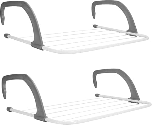 Image of MY HOMIE 5 Bar Radiator Clothes Airer Rack Set of 2 | Foldable Clothes Drying Rack with Adjustable Arms | Iron Radiators Clothes Hanger | White & Grey |