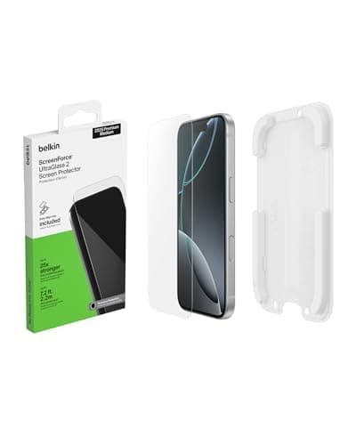 Image of Belkin ScreenForce UltraGlass 2 iPhone 17 Pro Screen Protector, Scratch-Resistant Impact Protection with Included Easy Align Tray for Bubble Free Application, 9H Hardness Tested Recycled Glass