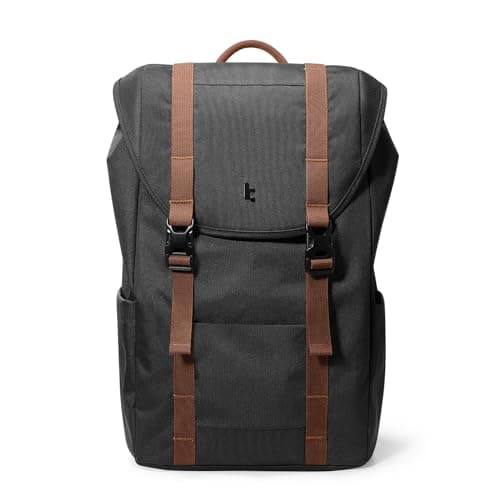 Image of tomtoc 13-15.6 inch Flap Laptop Backpack, Vintage Unisex Lightweight, Water-Resistant Travel Casual Daypack, Work-pack Rucksack for 15.6 inch Laptop, 22L, Black