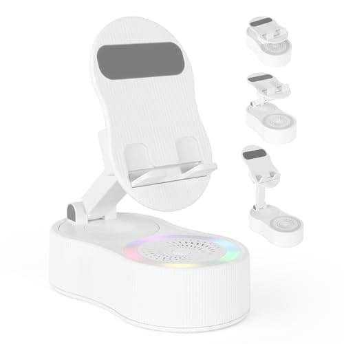 Image of Yirochan Cell Phone Stand with Wireless Bluetooth Speaker - Induction Speaker with Adjustable Phone Holder, Wireless Induction with Charging Compatible with Android ipad Samsung Tablet (White)